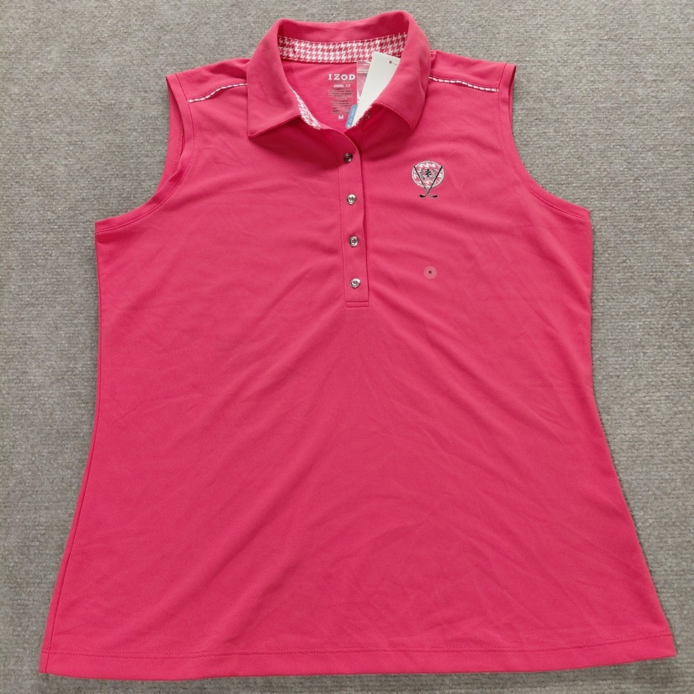 IZOD Cool FX Polo Womens M Coral Pink Golf Country Club Athleisure Sporty NEW
